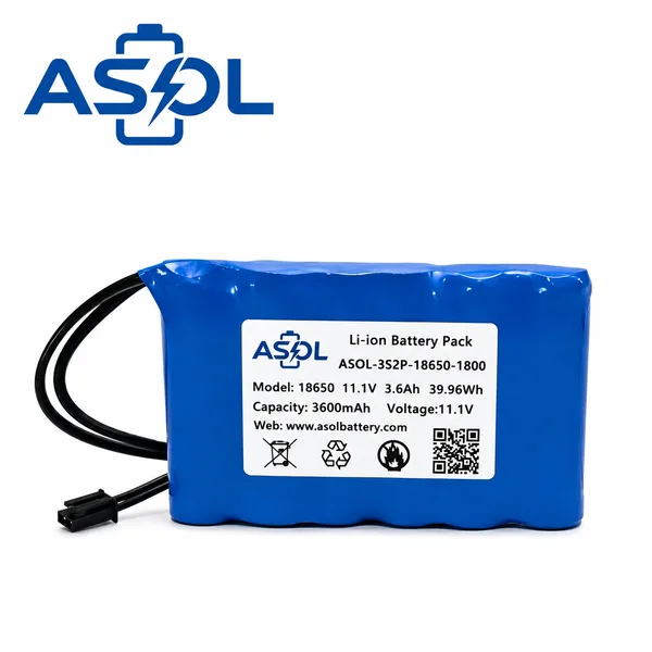 ASOL 18650 3S2P 11.1V 3600mAh Cylindrical Li-ion Battery Pack