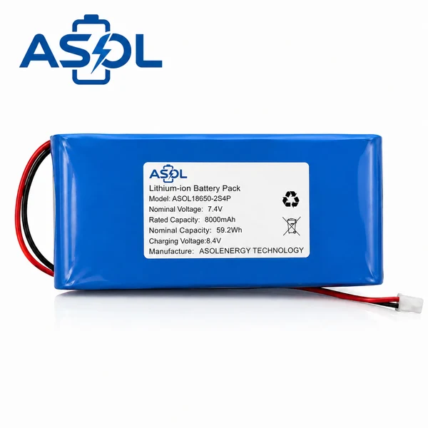 ASOL 18650 2S4P 7.4V 8000mAh Cylindrical Li-ion Battery Pack
