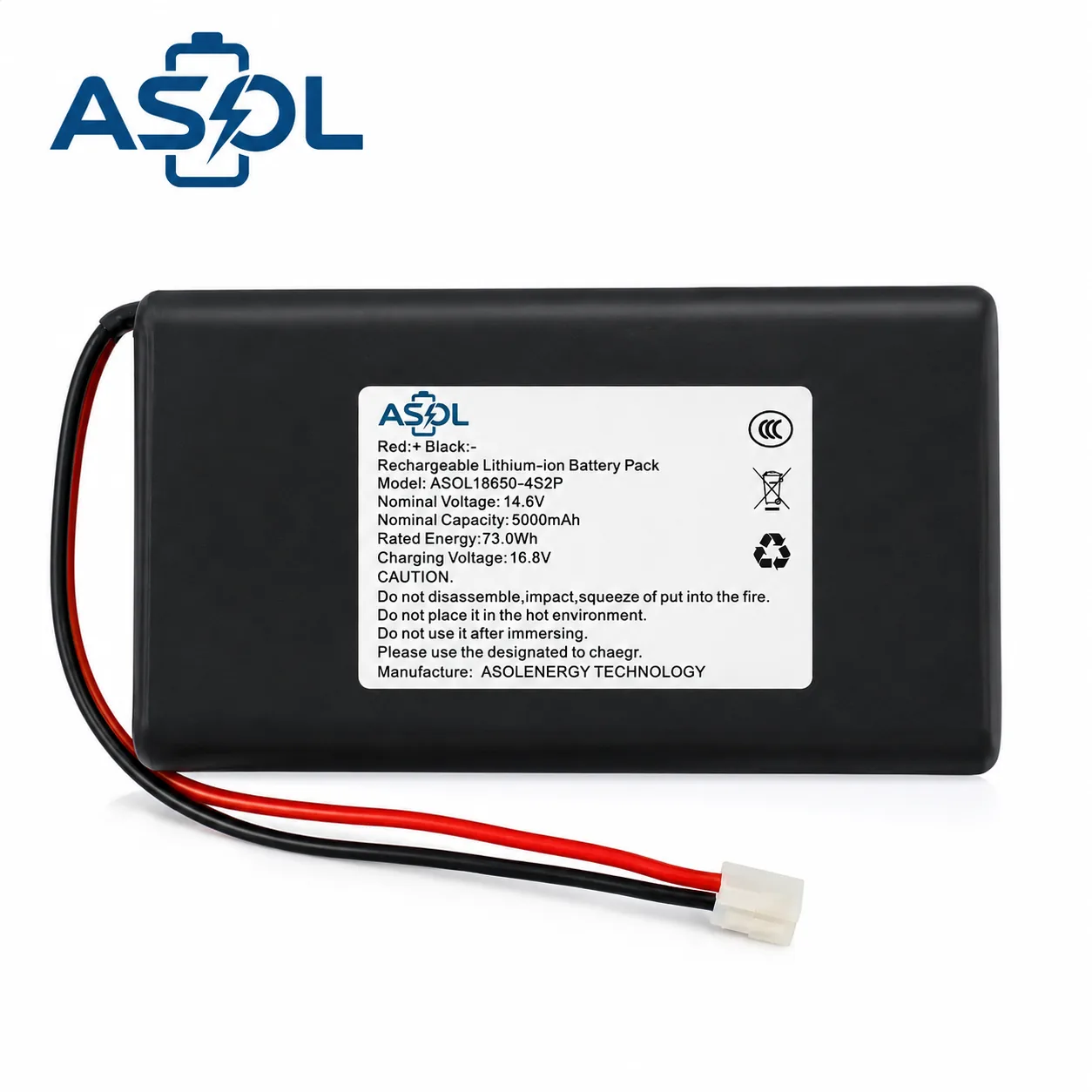 ASOL 18650 4S2P 14.6V 5000mAh Cylindrical Li-ion Battery Pack