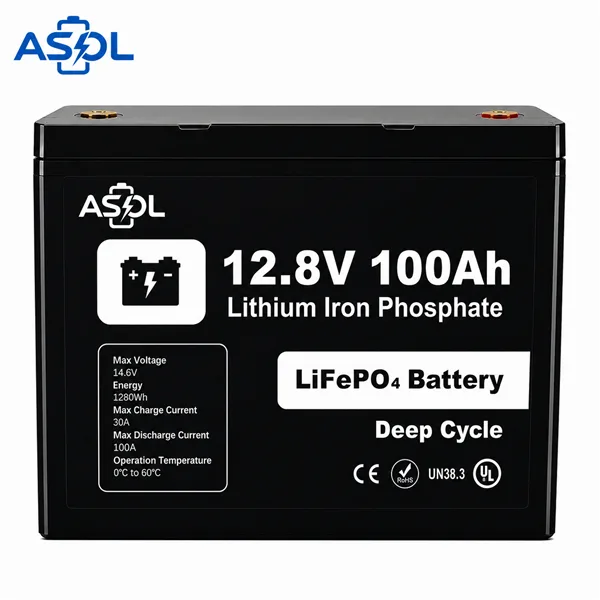 ASOL 12.8V 100Ah LiFePO4 Deep Cycle Battery