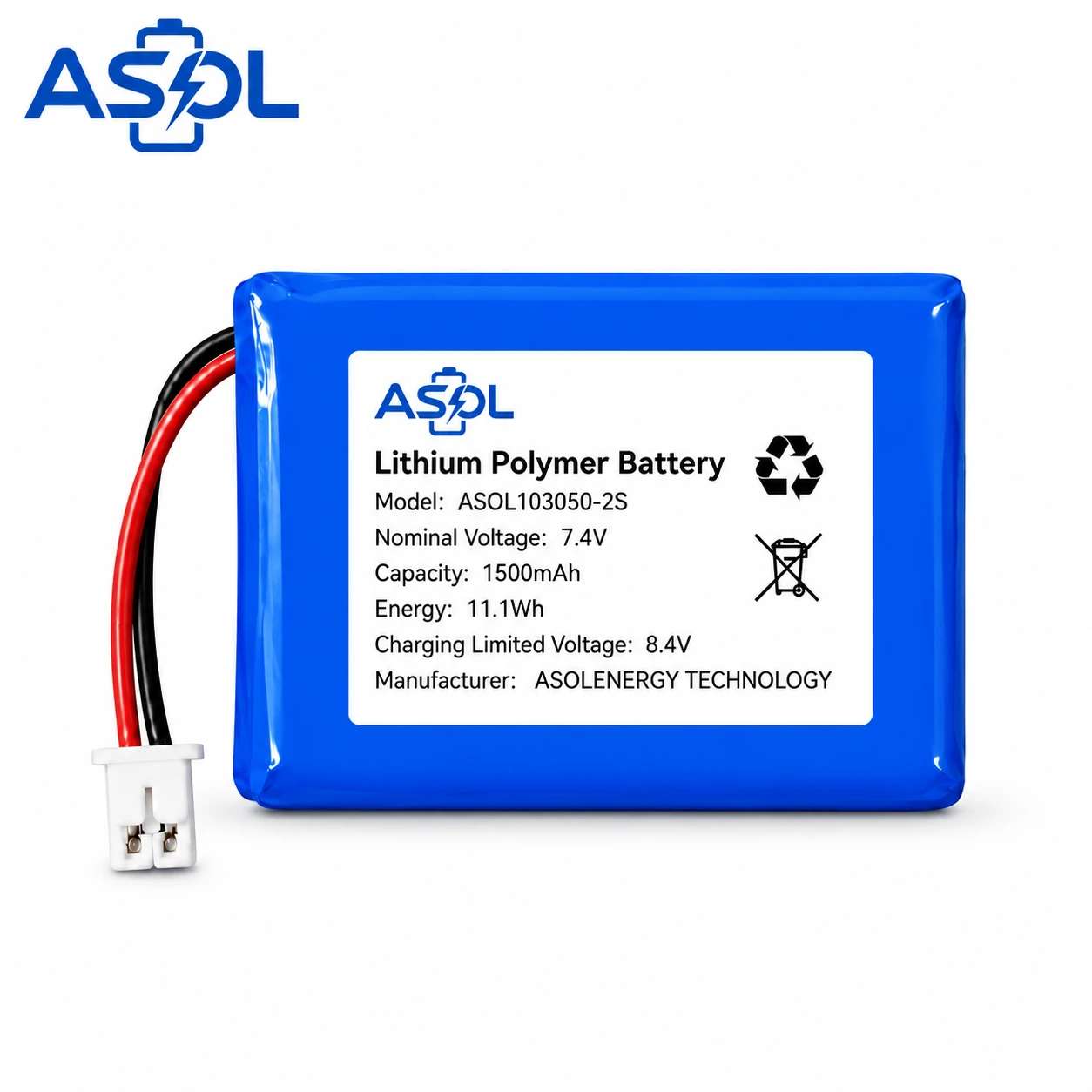 ASOL 103050-2S 7.4V 1500mAh Lithium Polymer Battery Pack